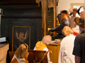 Christopher giving a demo of the 1634 Putz organ.