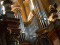 The 2004 Spath organ sounded splendid but the view was partially obscured by a painted screen intended to hide repairs being made to the ceiling.